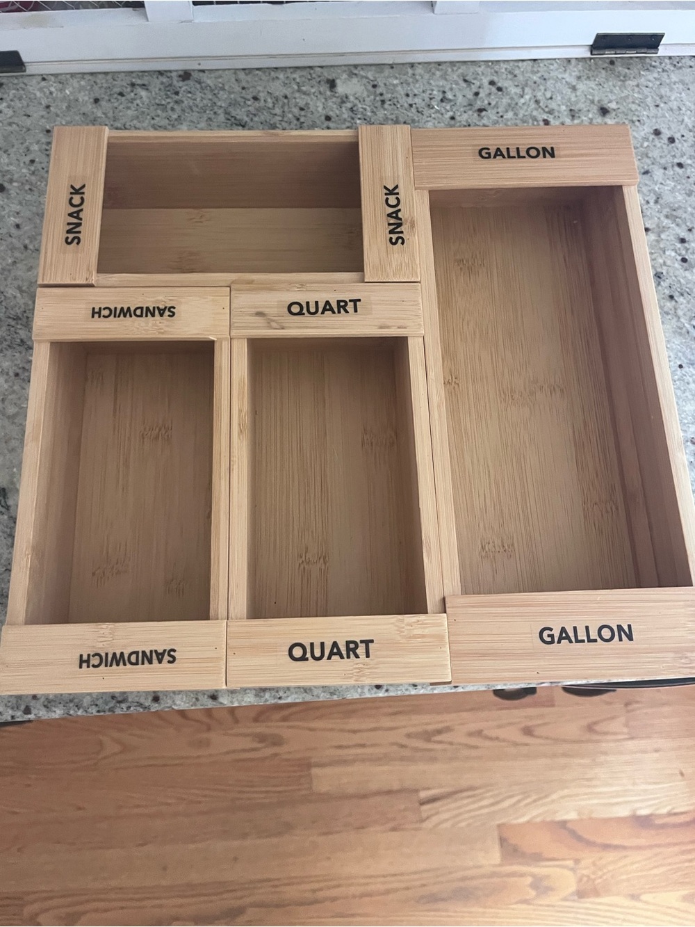 Bamboo Drawer Organizer for Snack, Sandwich, Quart & Gallon Bags